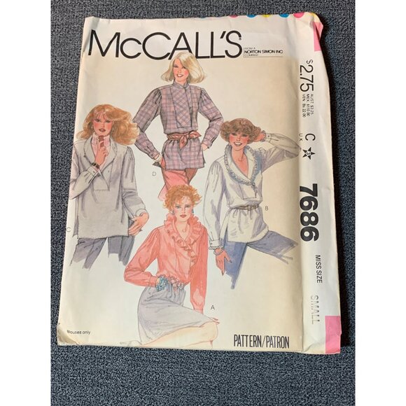 McCalls 7686 Vintage 1981 Misses Blouse Sewing Pattern Size 10 12 uncut - Picture 1 of 2